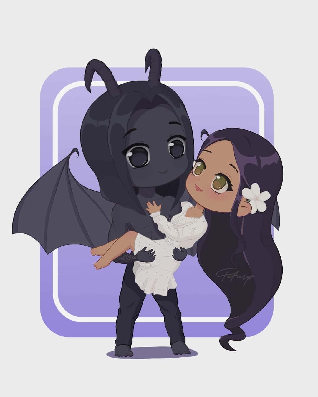 Chibi Fantasy Book Demon Romance Full body illustration by Fefierys