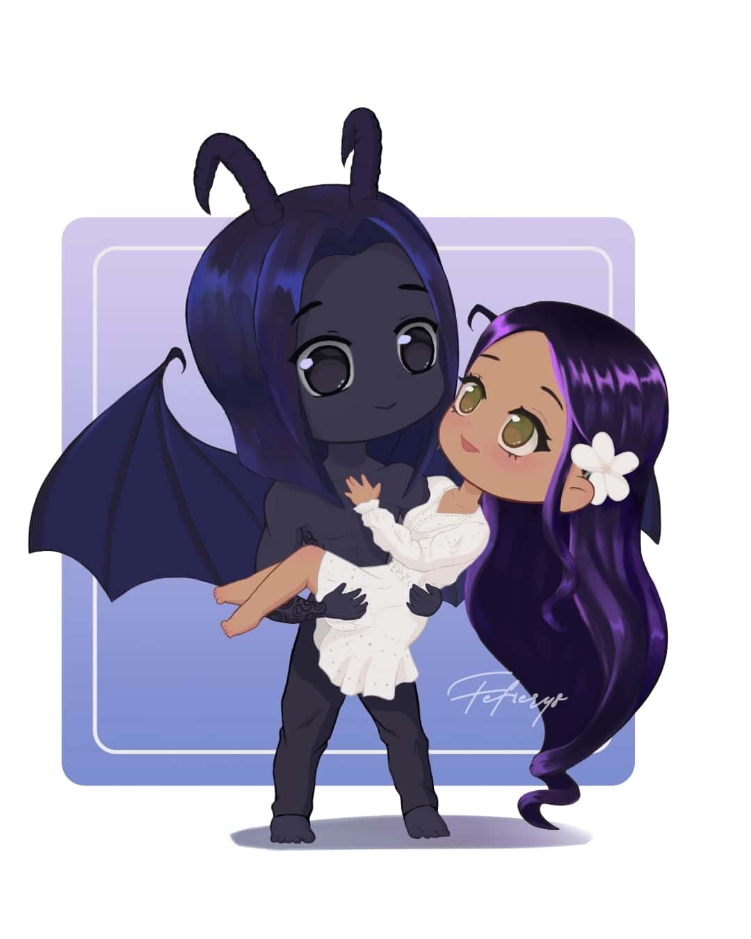 Demon Girl Book Chibis Full body illustration by Fefierys