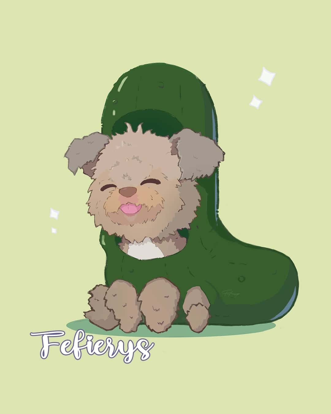 Dog Cucumber Chibi Full body illustration by Fefierys