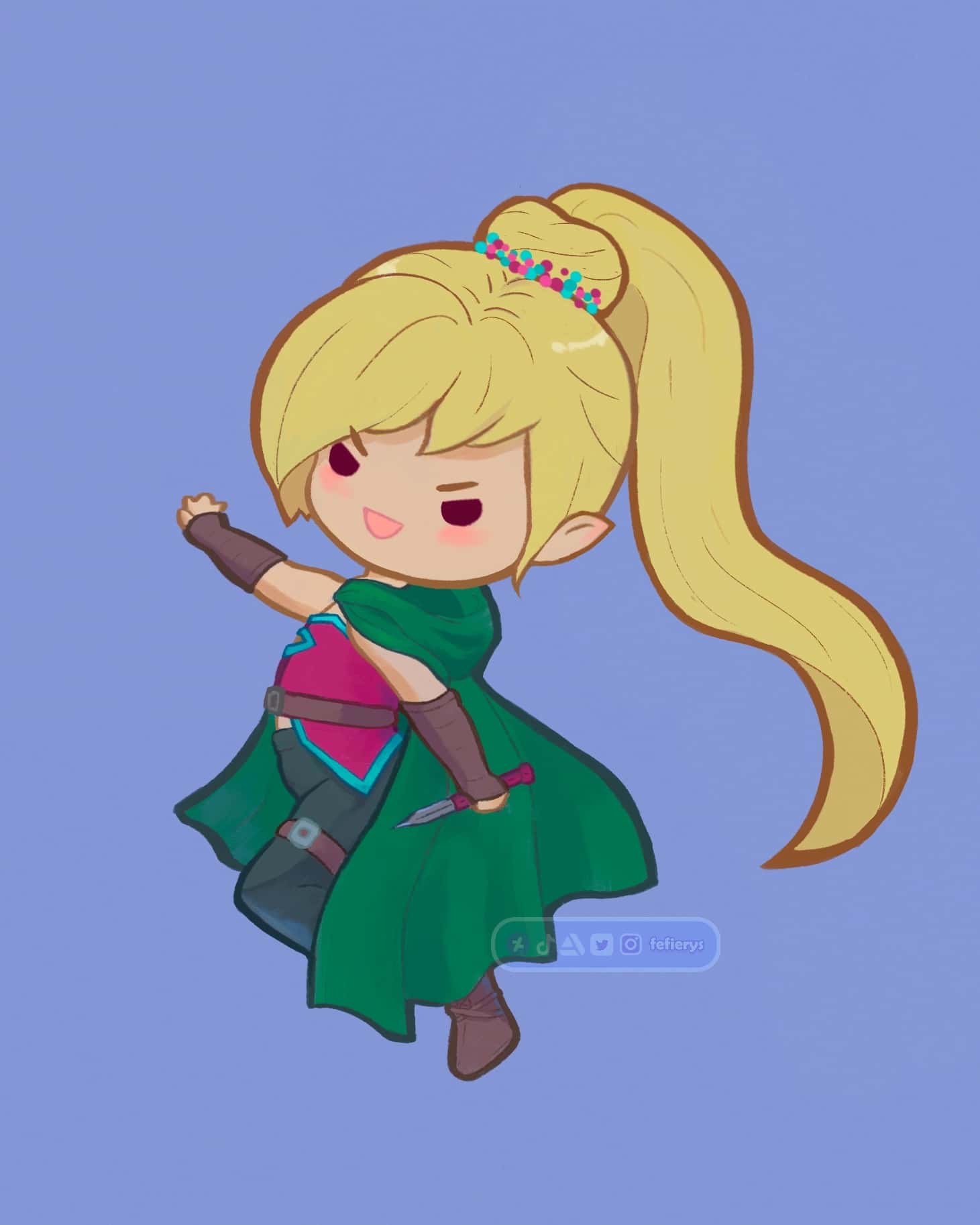 Female Halfling D&D Hobbit Full body illustration by Fefierys