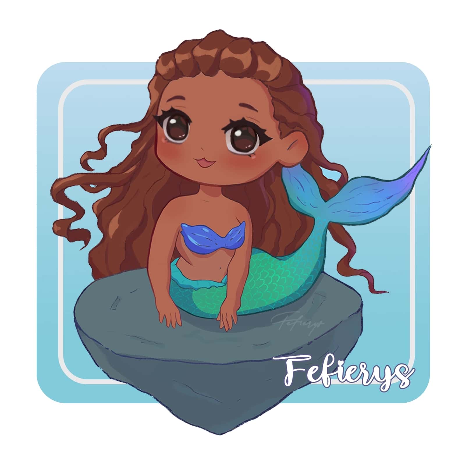 Little Mermaid POC Chibi Cute Full body illustration by Fefierys