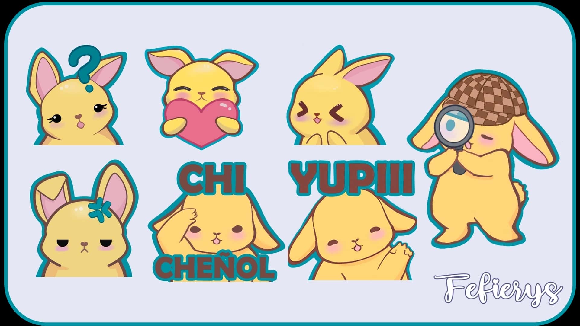 Chibi Bunny Emotes illustration by Fefierys
