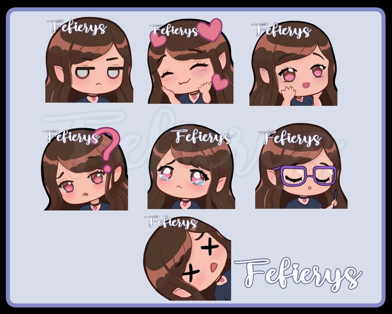Girl Stream Emotes Twitch Live Chibi Emotes illustration by Fefierys
