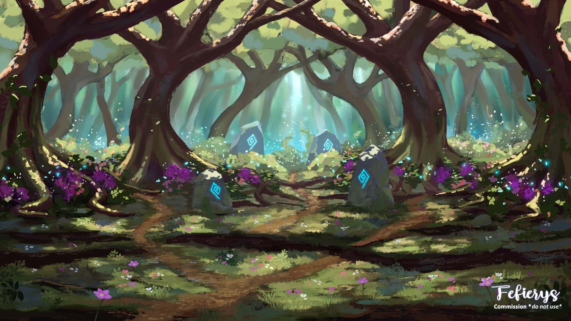 Enchanted Forest With Runes Book Spread illustration by Fefierys