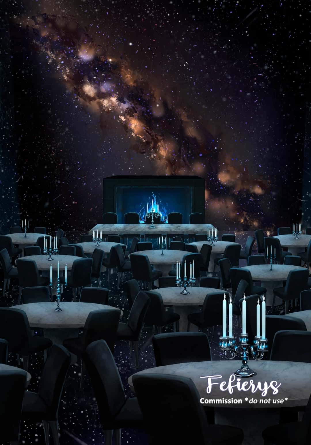 Hall With Constellation Fantasy Book Full page illustration by Fefierys