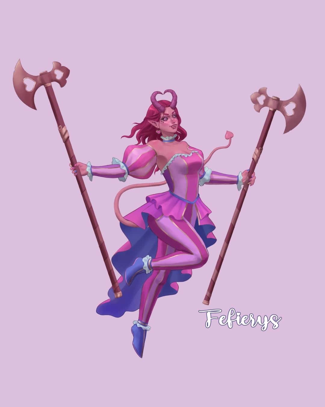 Female Pink Tiefling D&D Shaded smooth finish illustration by Fefierys