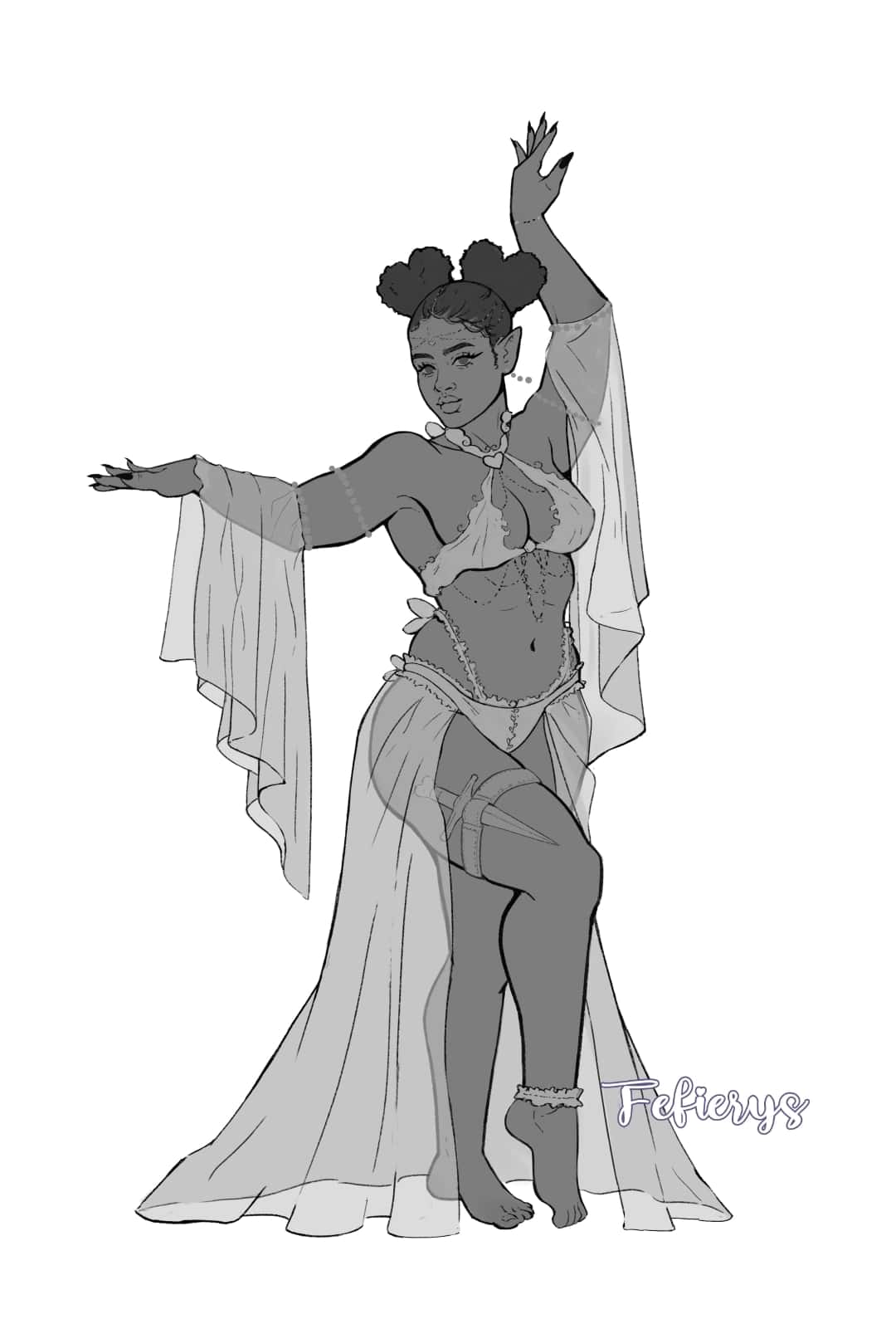 Gypsy POC Girl D&D Art Lineart smooth finish illustration by Fefierys