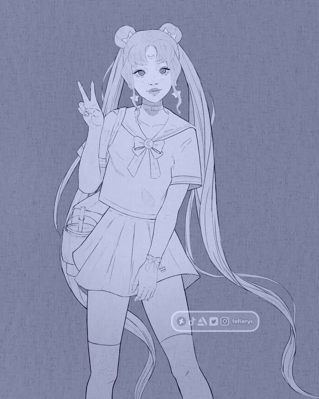 Usagi Tsukino Fanart Lineart textured finish illustration by Fefierys