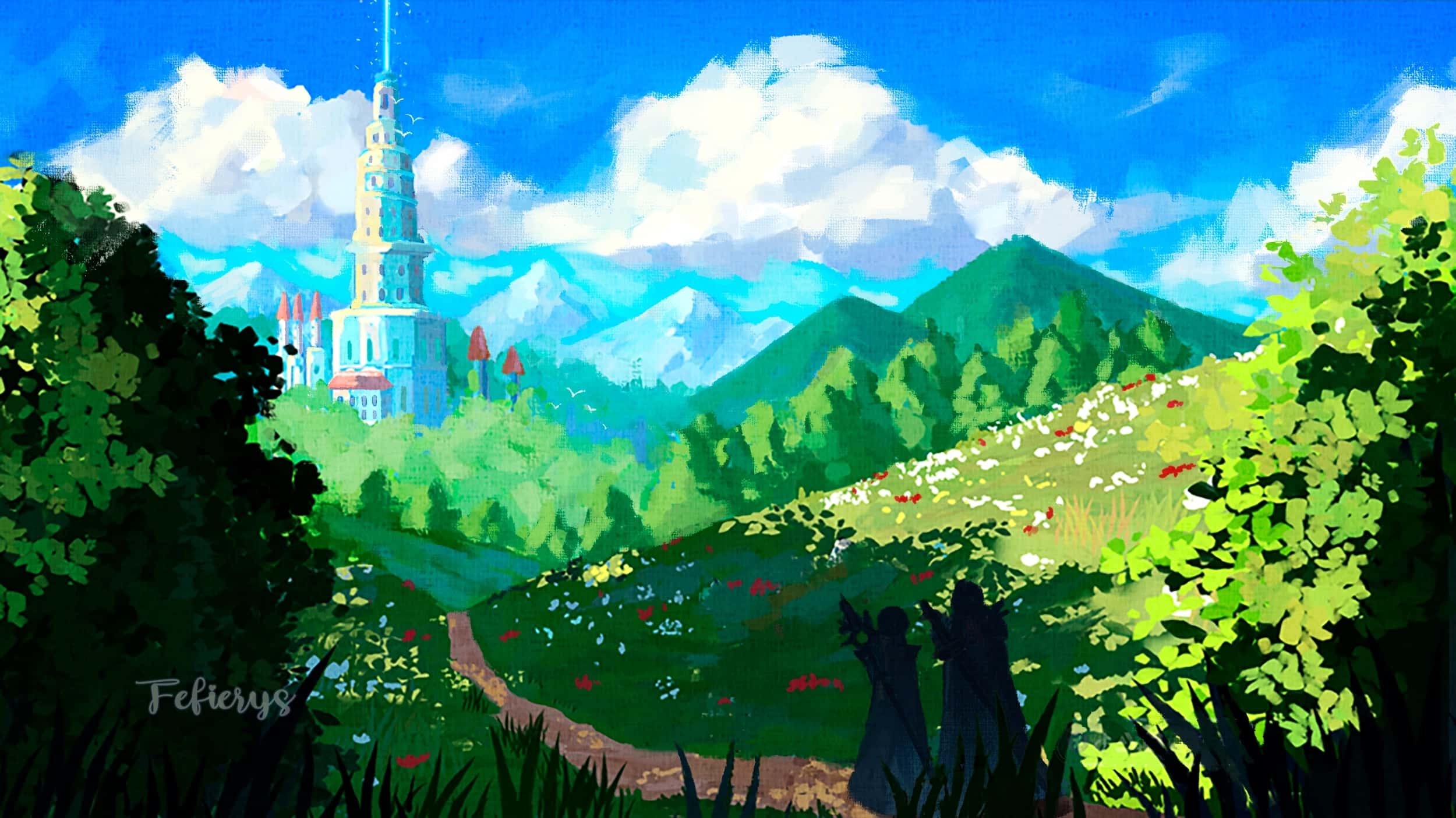 Adventurers Path Fantasy Landscape Natural illustration by Fefierys