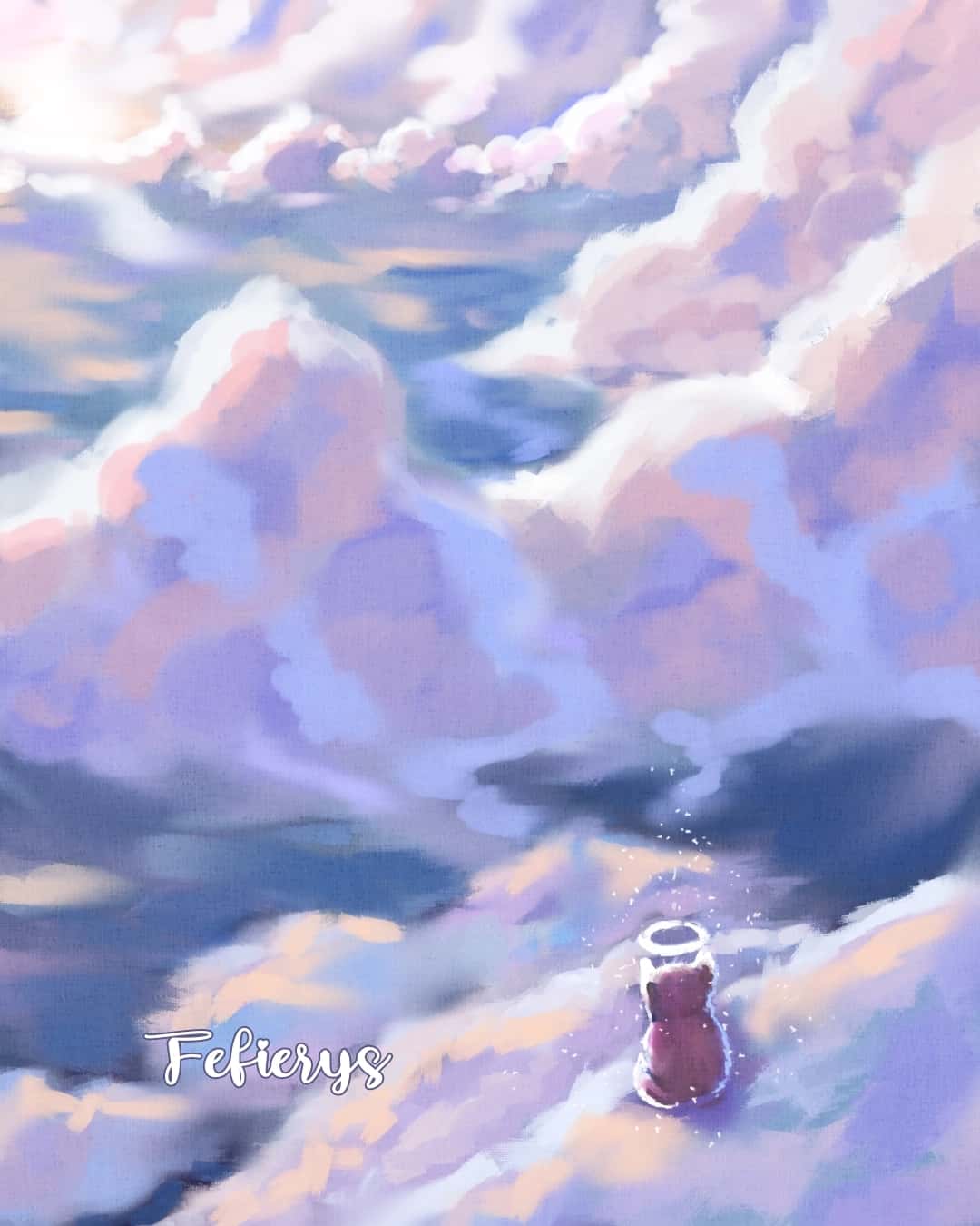 Kitten Clouds Magical Painting Natural illustration by Fefierys