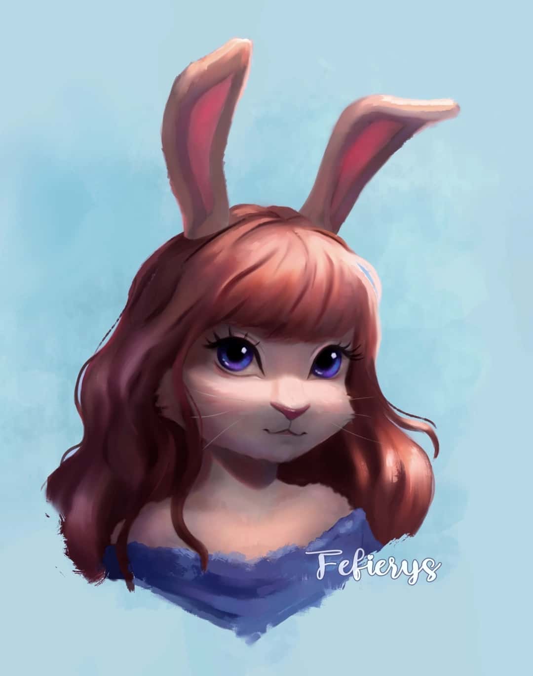 Bunny Anthro Character Furry Full render smooth finish illustration by Fefierys