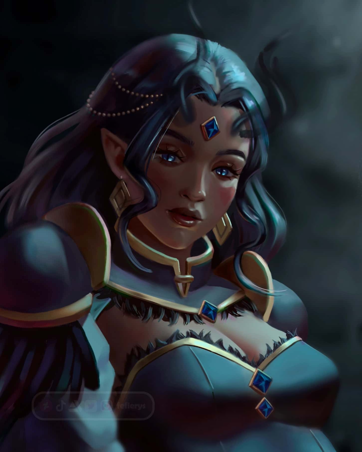 Demon Girl POC Fantasy Full render smooth finish illustration by Fefierys