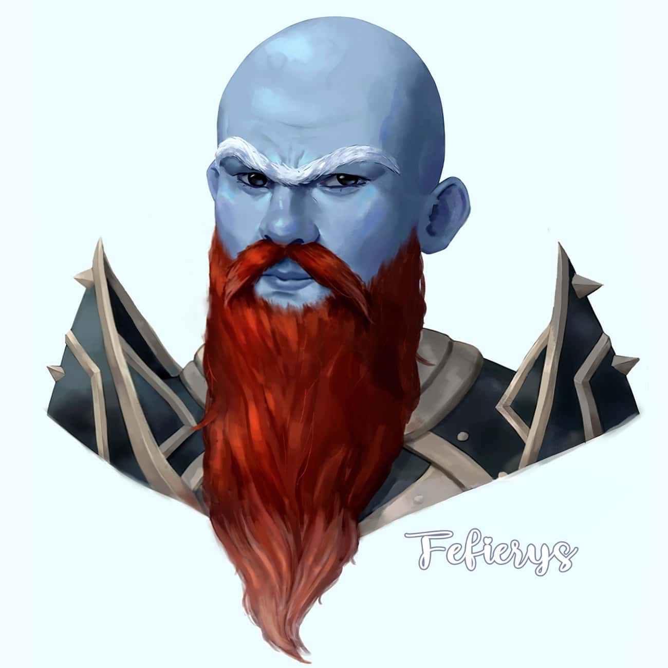 Dwarf Blue Skin Warrior Full render smooth finish illustration by Fefierys
