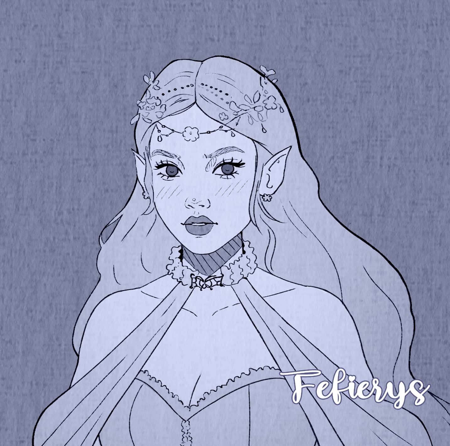 Elf Race D&D Lineart textured finish illustration by Fefierys