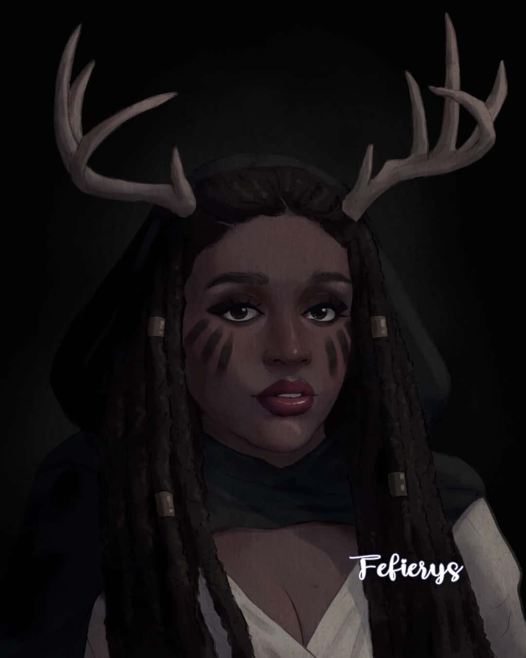 Female Character Fantasy POC VTM Shaded textured finish illustration by Fefierys