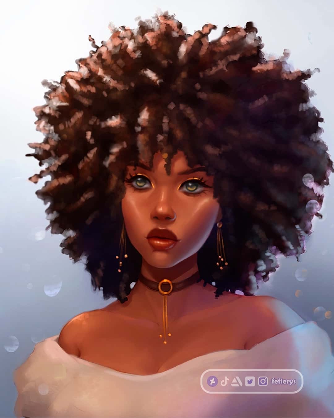 Girl Afro Hair Portrait POC Full render smooth finish illustration by Fefierys