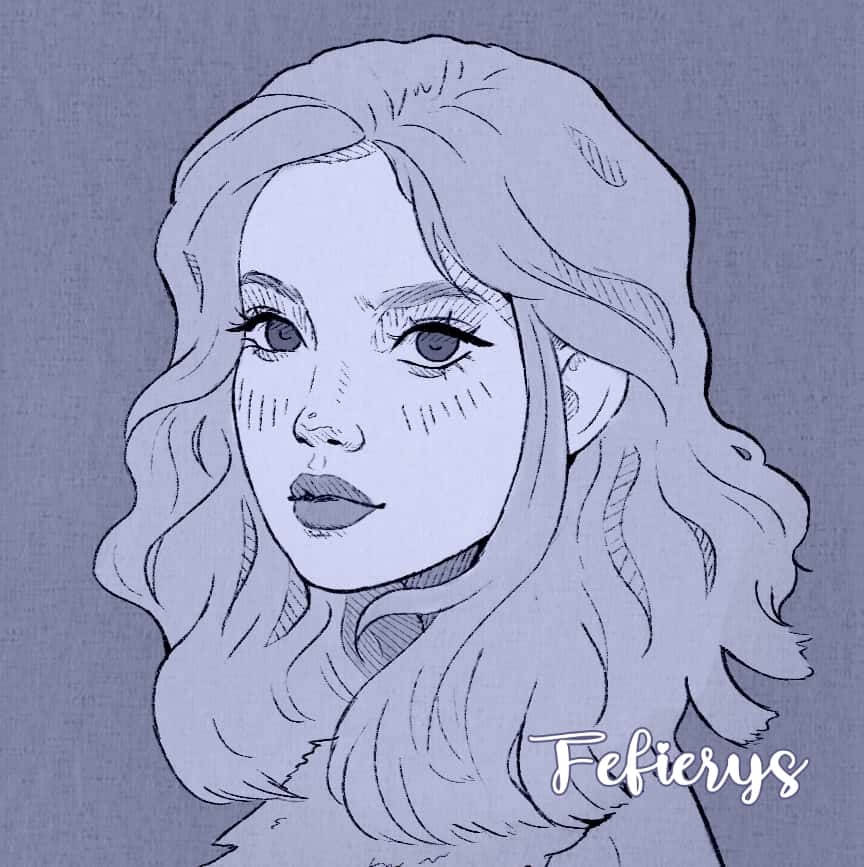 Girl Portrait Semirealistic Lineart textured finish illustration by Fefierys