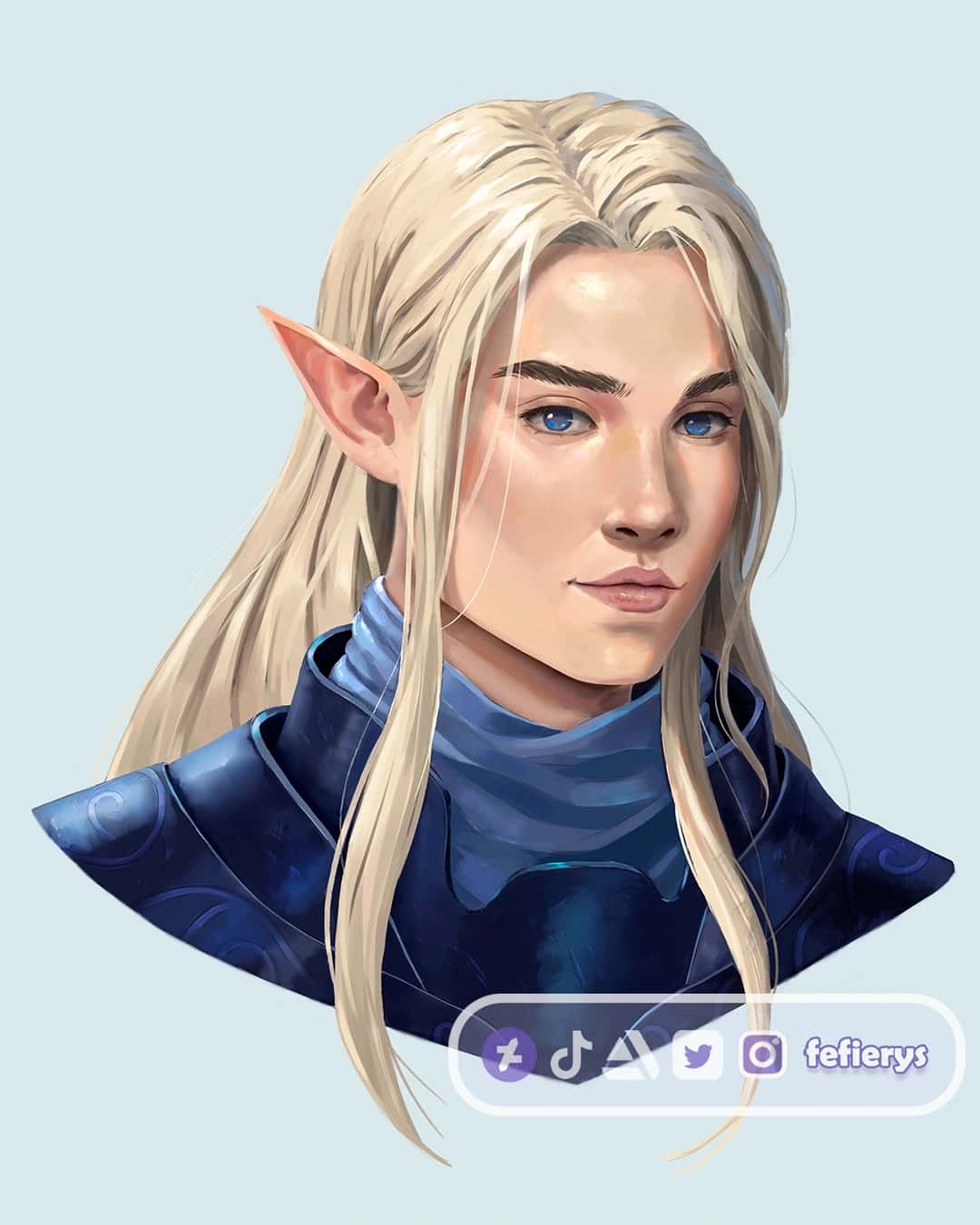 Male Elf Character D&D Full render smooth finish illustration by Fefierys