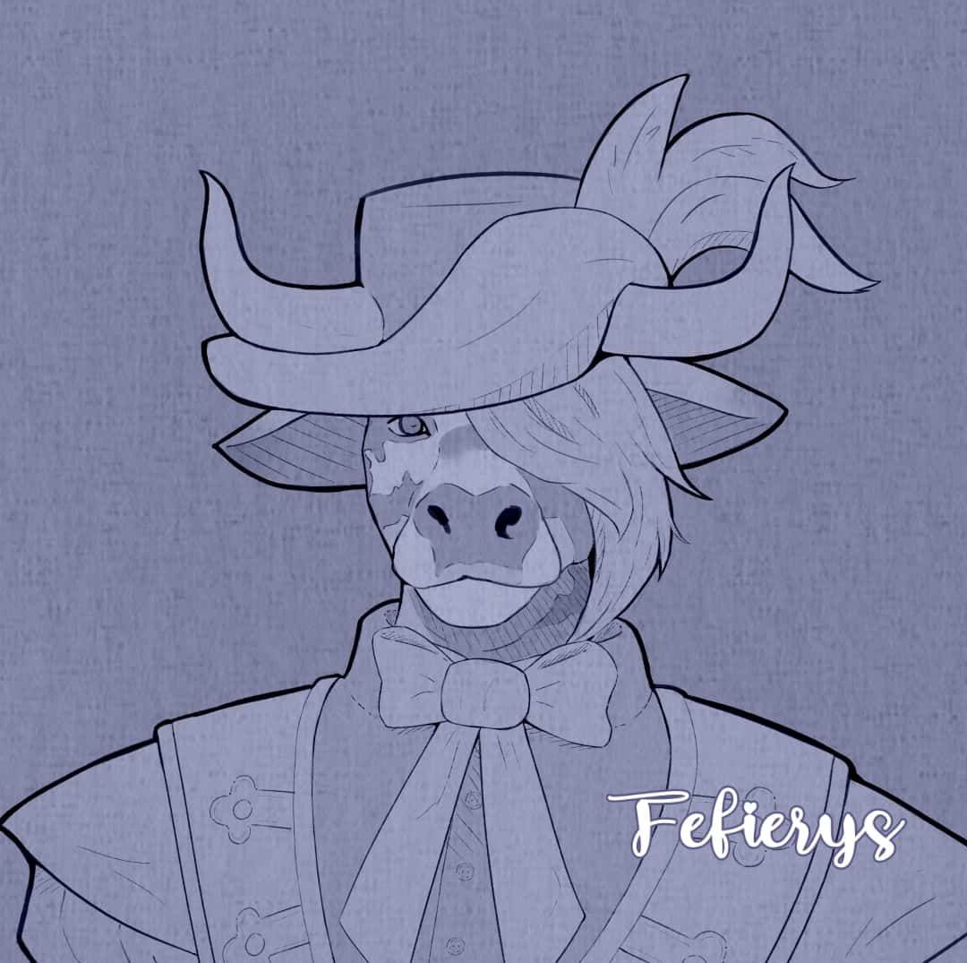 Minotaur D&D Character Fantasy Lineart textured finish illustration by Fefierys