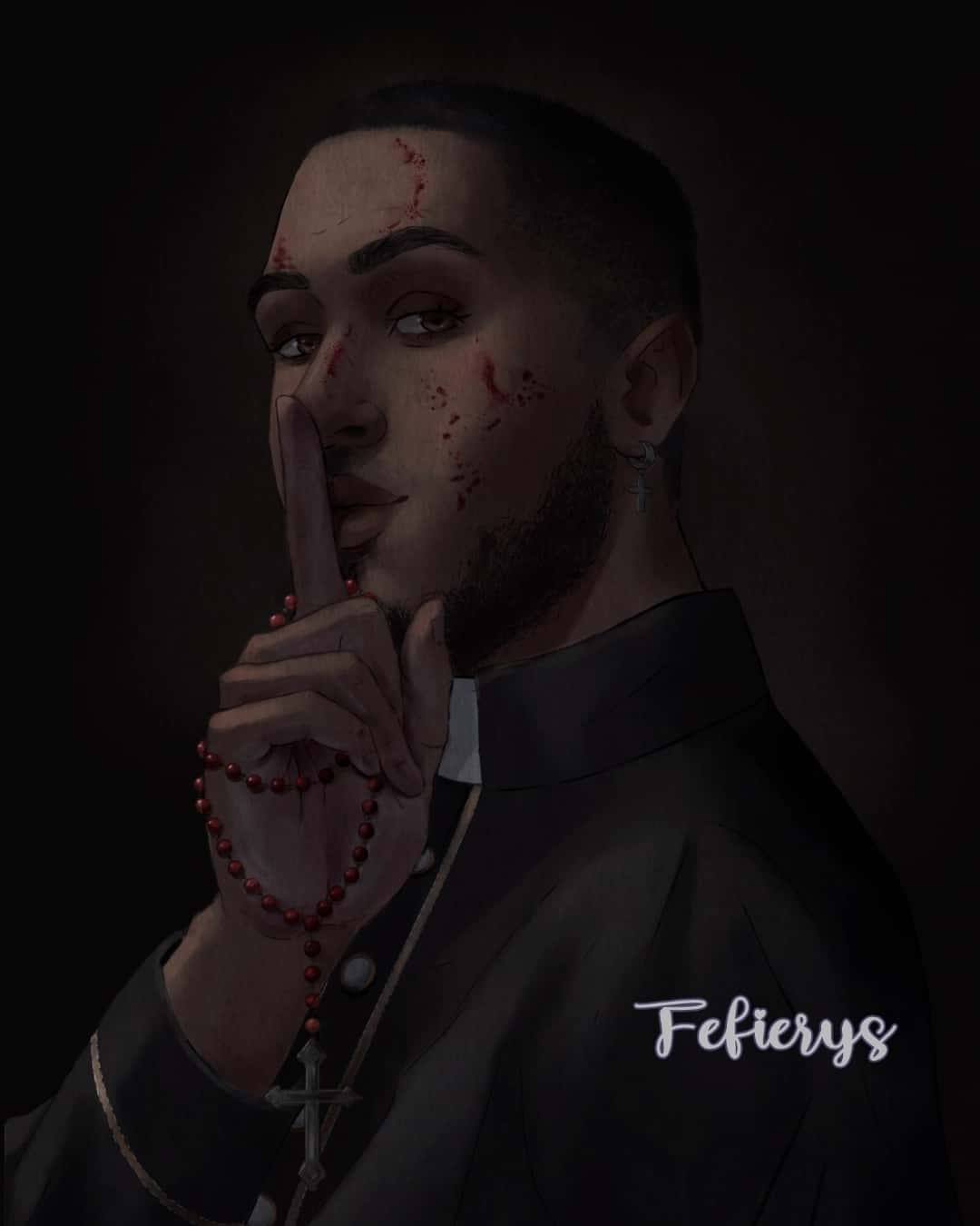 Priest VTM D&D POC Shaded textured finish illustration by Fefierys