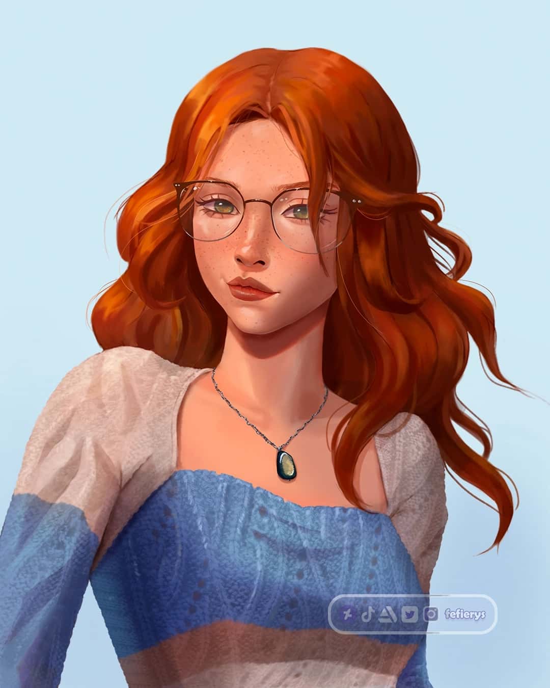 Redhead Girl Portrait Ginger Full render smooth finish illustration by Fefierys