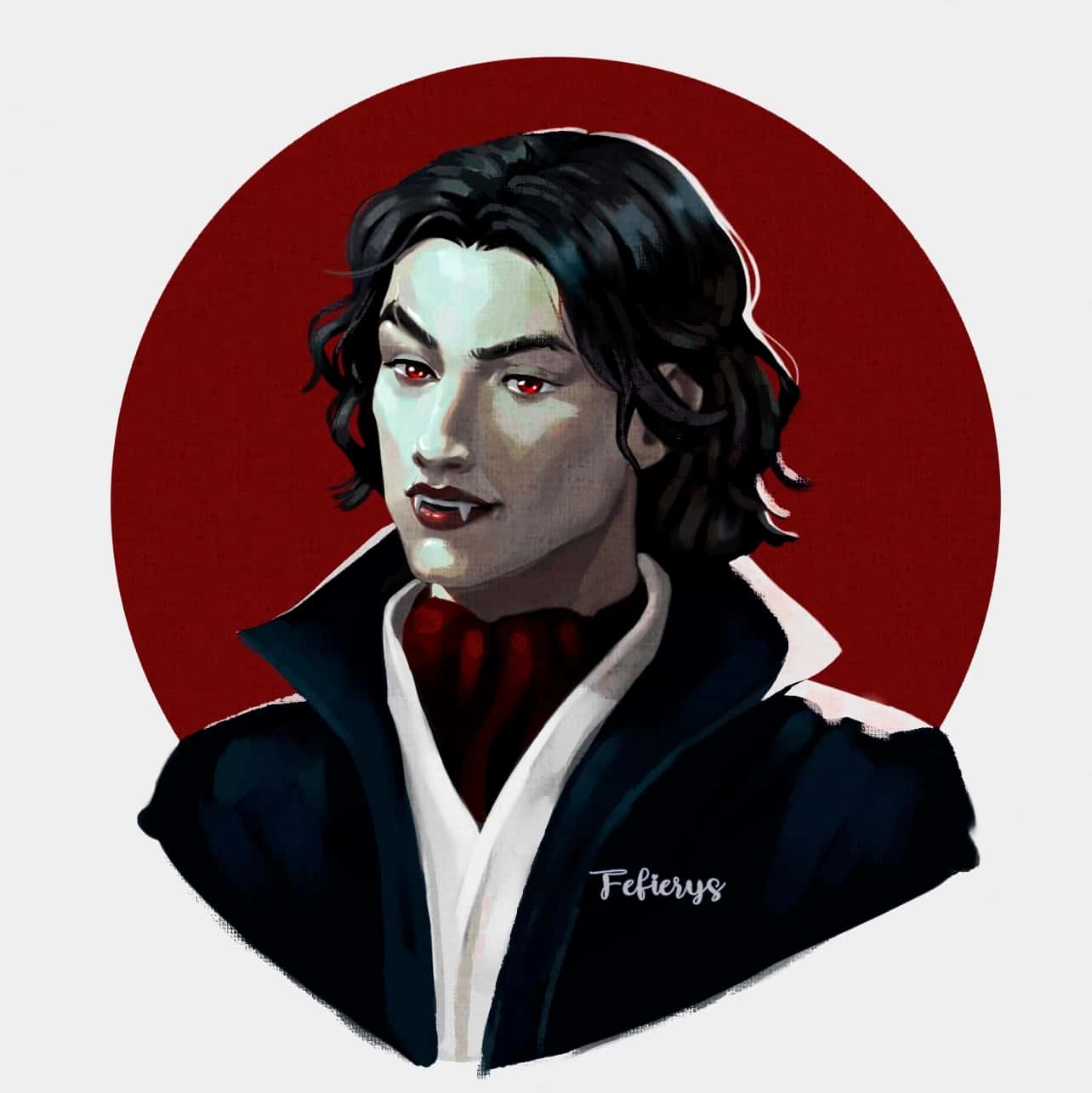 Vampire Male Character VTM Full render textured finish illustration by Fefierys