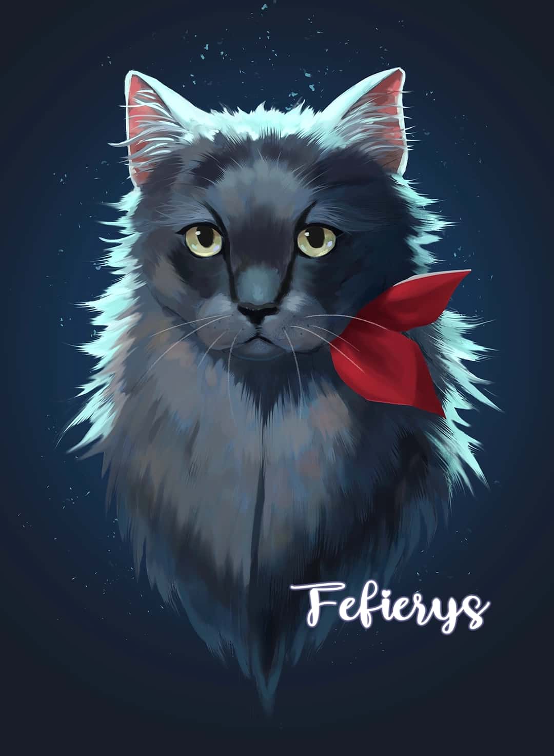 Cat Red Scarf Pet Portrait Bust illustration by Fefierys