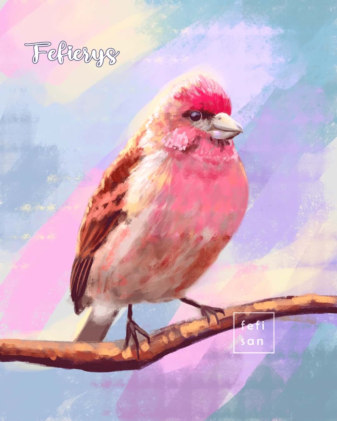 Purplefinch Bird Portrait Full body illustration by Fefierys