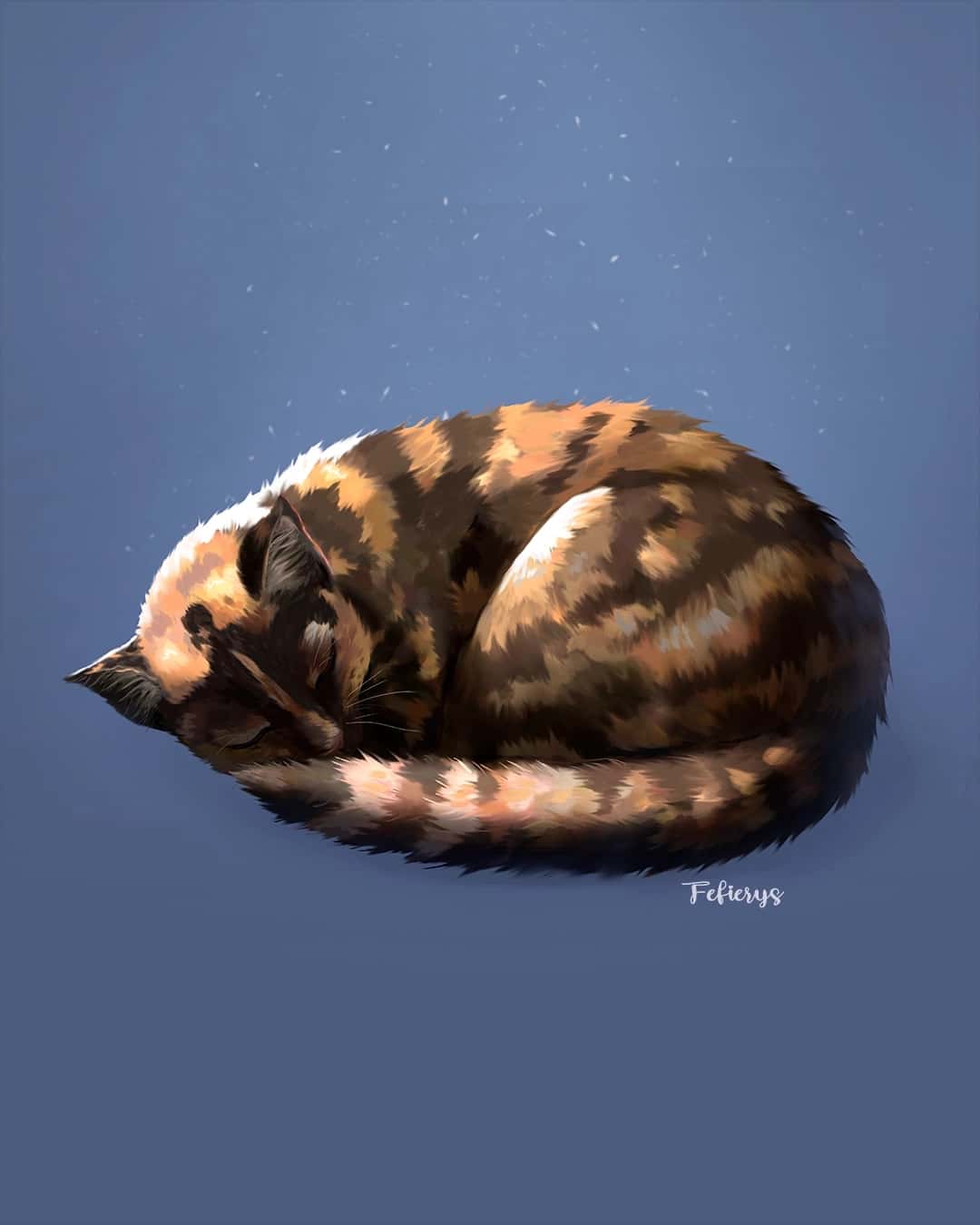 Sleeping Cat Portrait Full body illustration by Fefierys