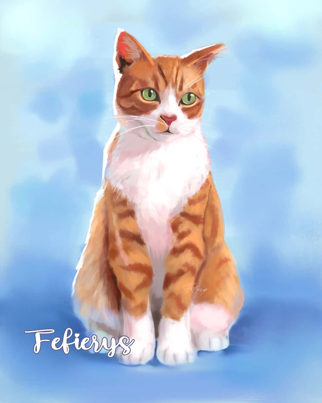Tricolor Cat Pet Portrait Full body illustration by Fefierys