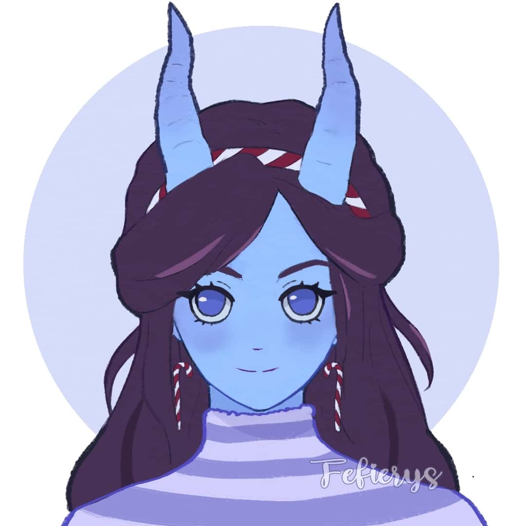 Tiefling Blue Skin D&D Icon Circular frame illustration by Fefierys