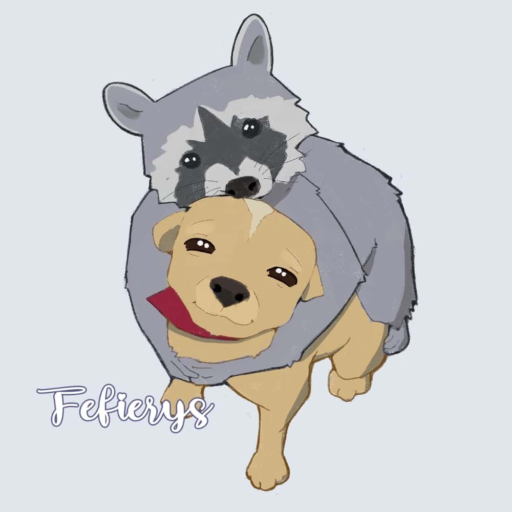 Raccoon Chihuahua Dog Stylized Full body illustration by Fefierys