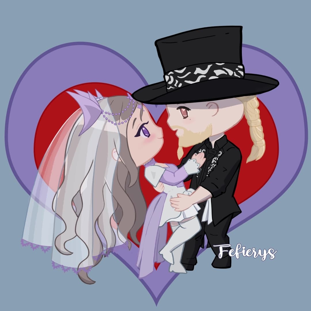 Couple RPG Chibi Fantasy Full body illustration by Fefierys