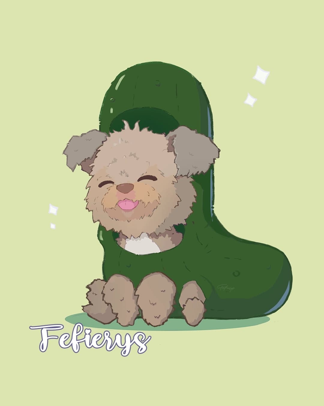 Dog Cucumber Chibi Full body illustration by Fefierys