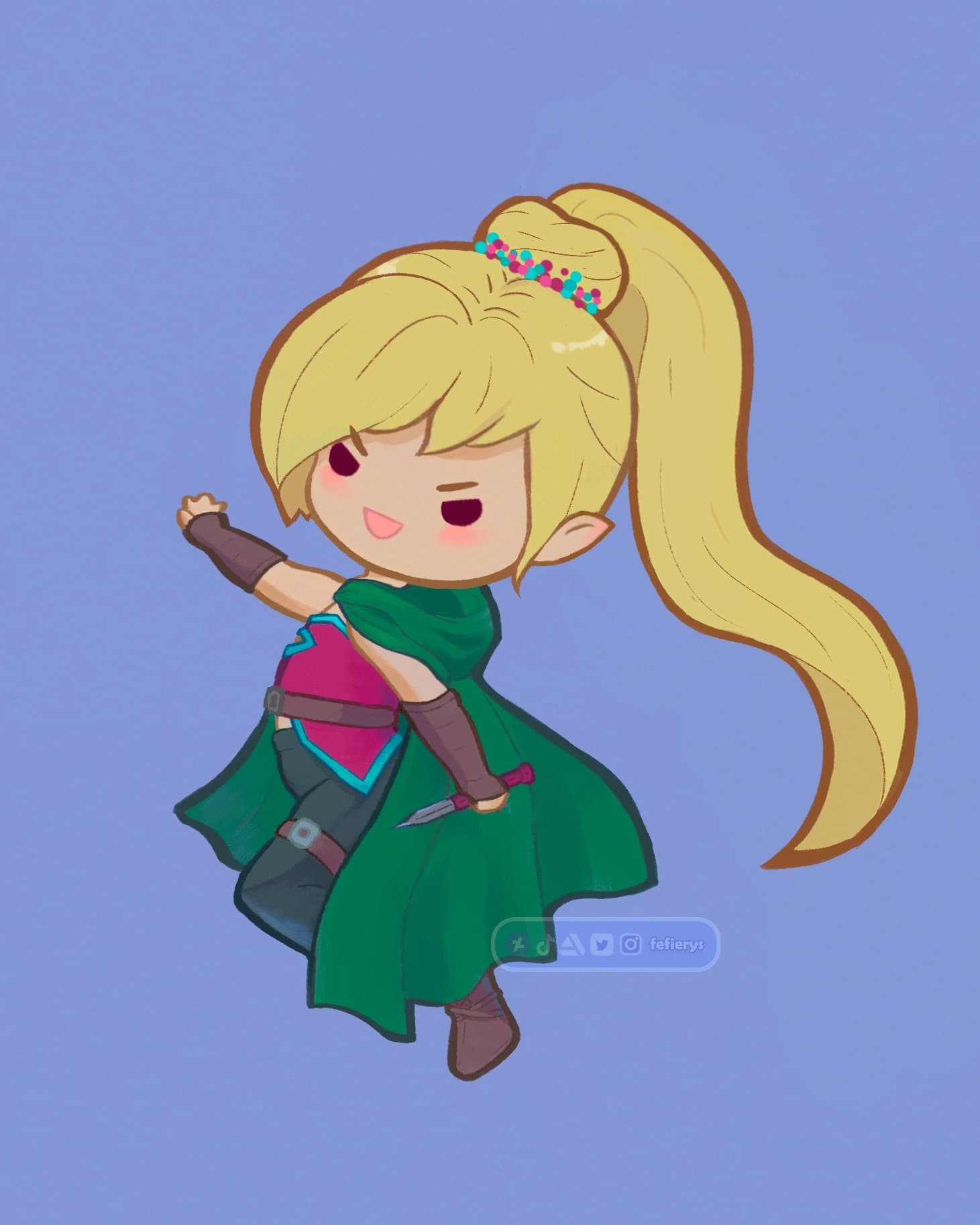 Female Halfling D&D Hobbit Full body illustration by Fefierys