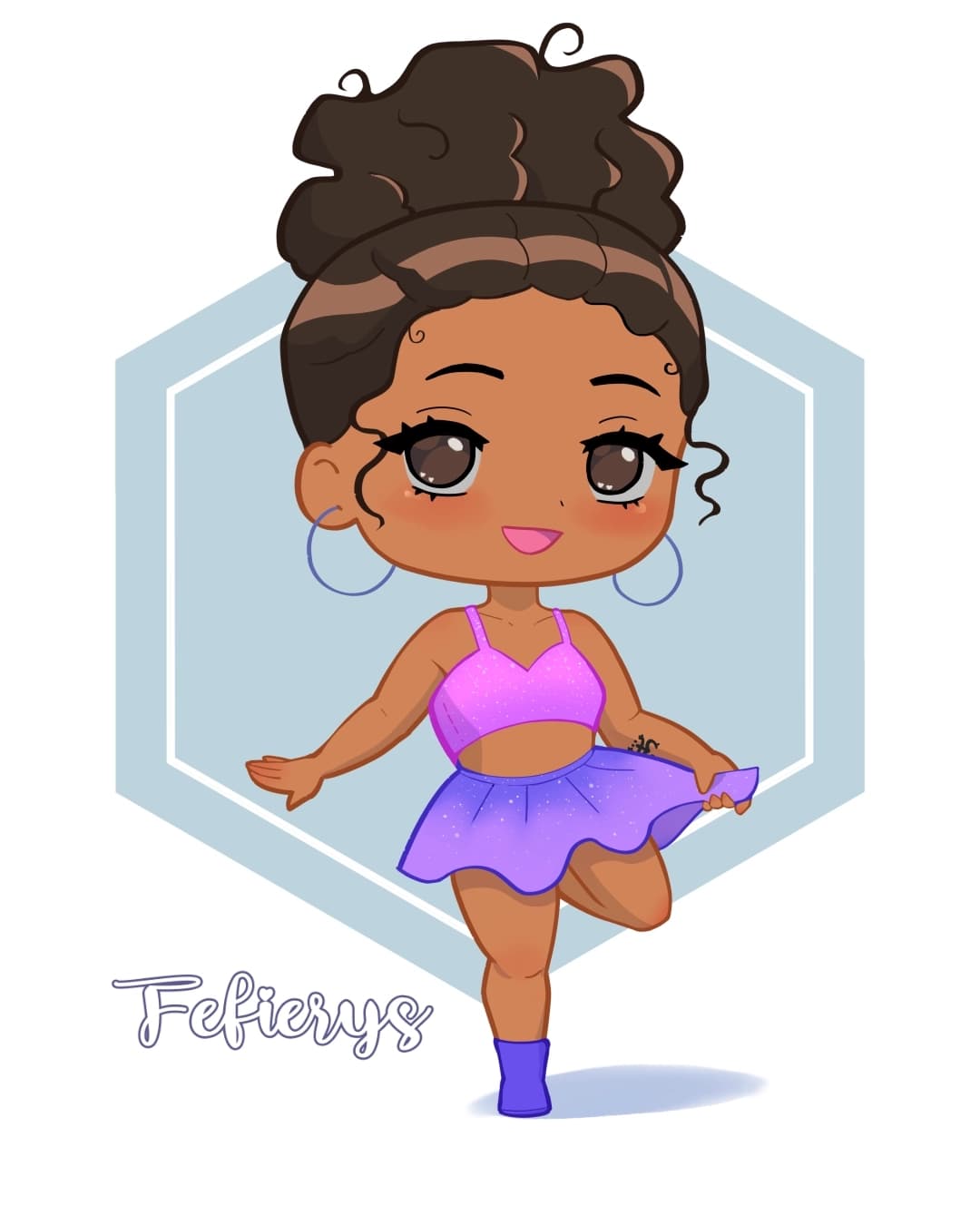 Girl POC Book D&D Chibi Full body illustration by Fefierys