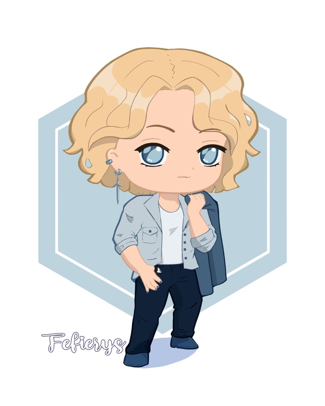 Male Character D&D Book Chibi Full body illustration by Fefierys