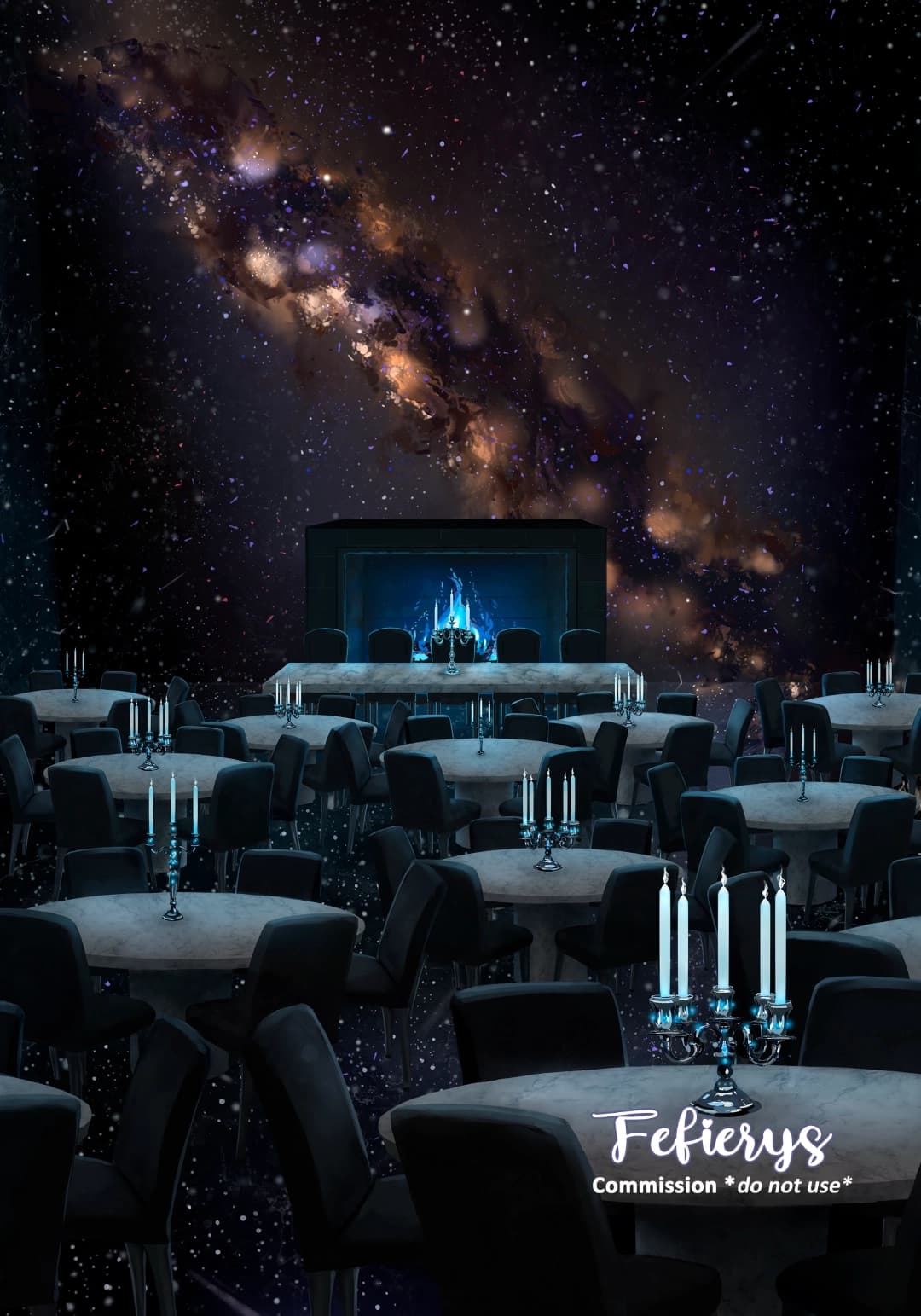 Hall With Constellation Fantasy Book Full page illustration by Fefierys