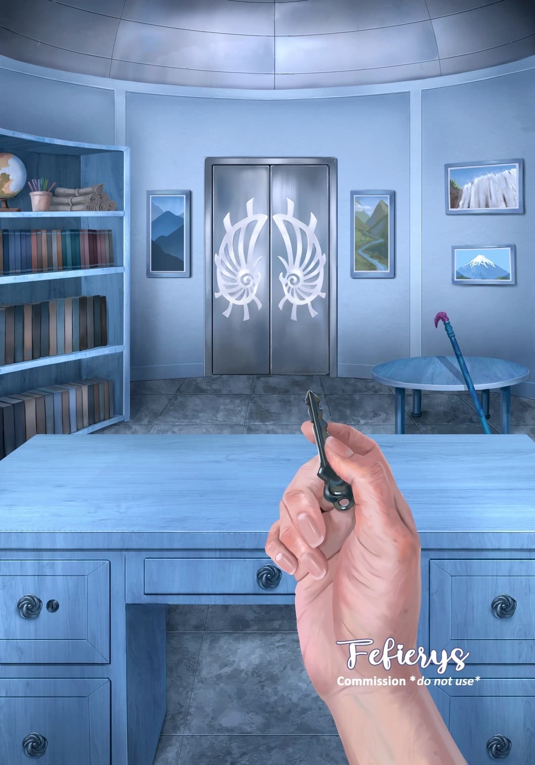 Hand With A Key Office Fantasy Book Full page illustration by Fefierys