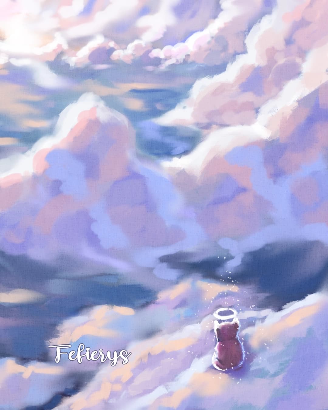 Kitten Clouds Magical Painting Natural illustration by Fefierys