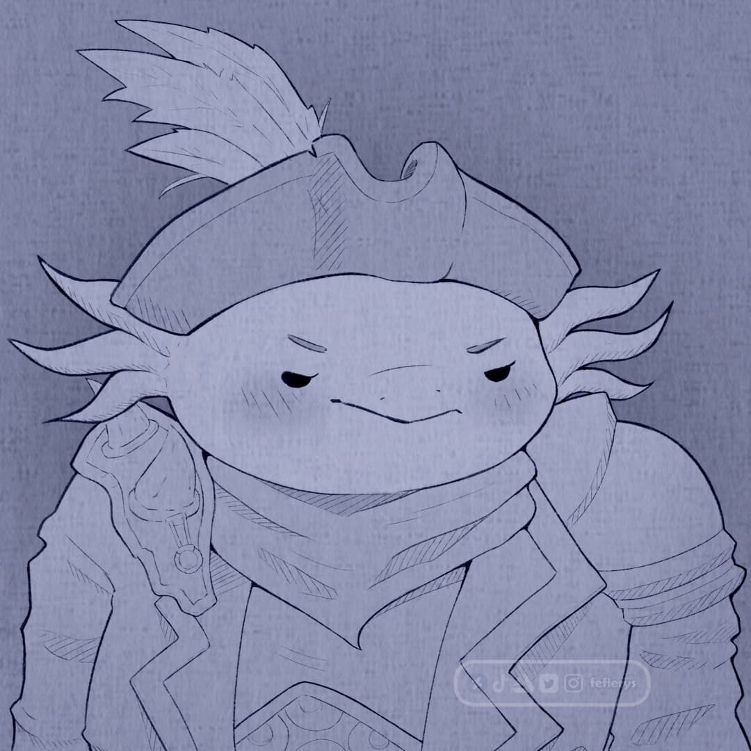 Axolotl Amphibious D&D Pirate Lineart textured finish illustration by Fefierys