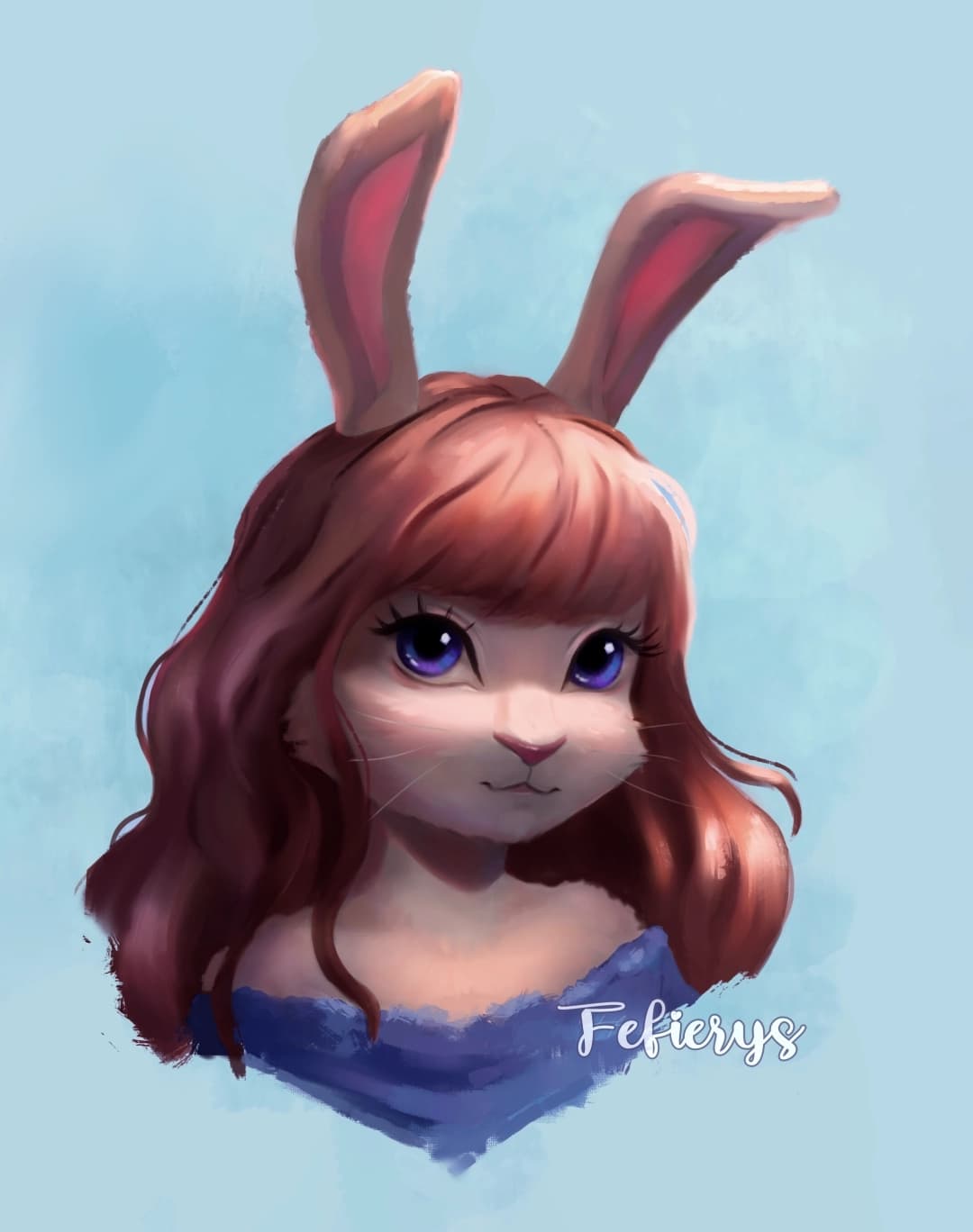 Bunny Anthro Character Furry Full render smooth finish illustration by Fefierys