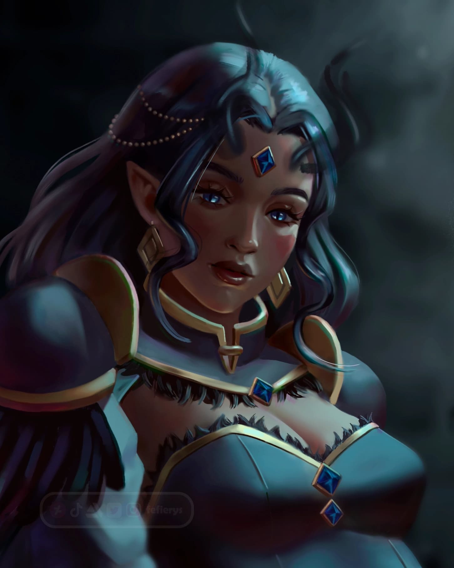 Demon Girl POC Fantasy Full render smooth finish illustration by Fefierys