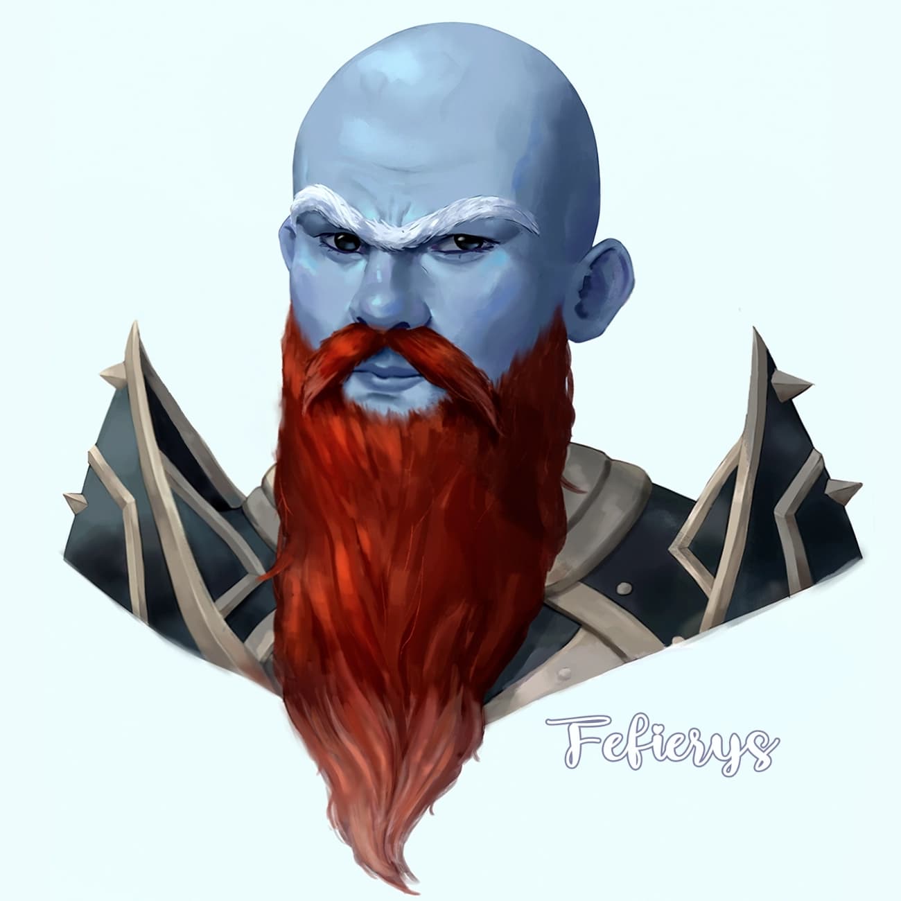 Dwarf Blue Skin Warrior Full render smooth finish illustration by Fefierys