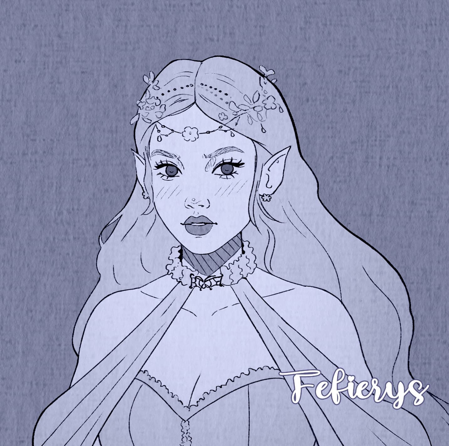 Elf Race D&D Lineart textured finish illustration by Fefierys
