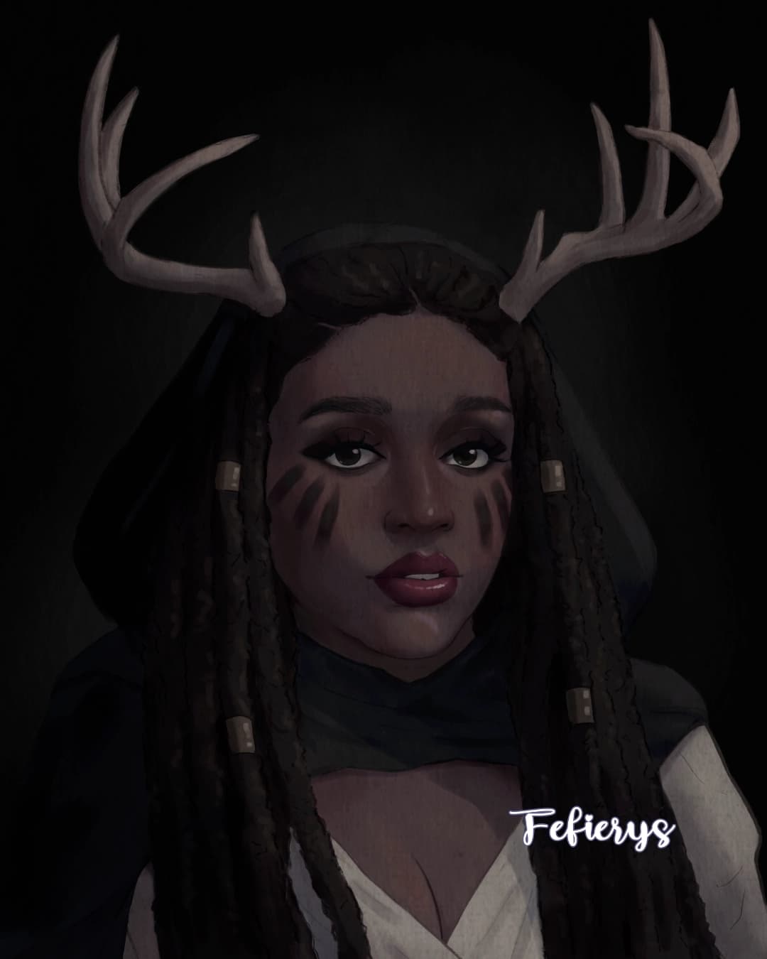Female Character Fantasy POC VTM Shaded textured finish illustration by Fefierys