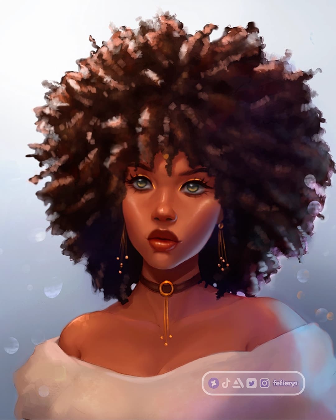 Girl Afro Hair Portrait POC Full render smooth finish illustration by Fefierys