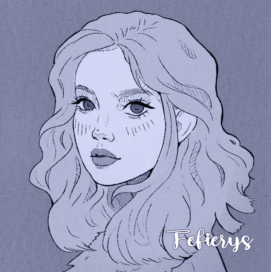 Girl Portrait Semirealistic Lineart textured finish illustration by Fefierys