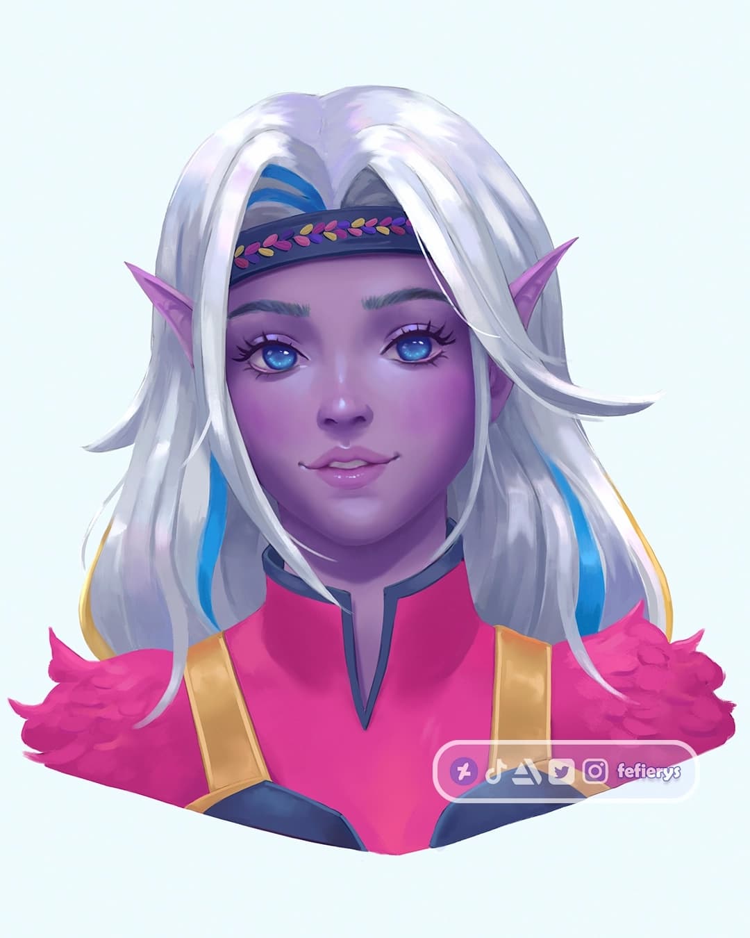 Healer Female Elf D&D Character Full render smooth finish illustration by Fefierys