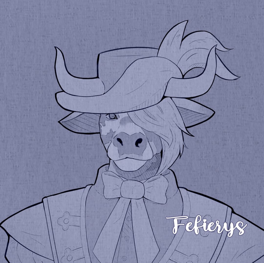 Minotaur D&D Character Fantasy Lineart textured finish illustration by Fefierys